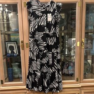 THML Black and White Scribble Midi Dress